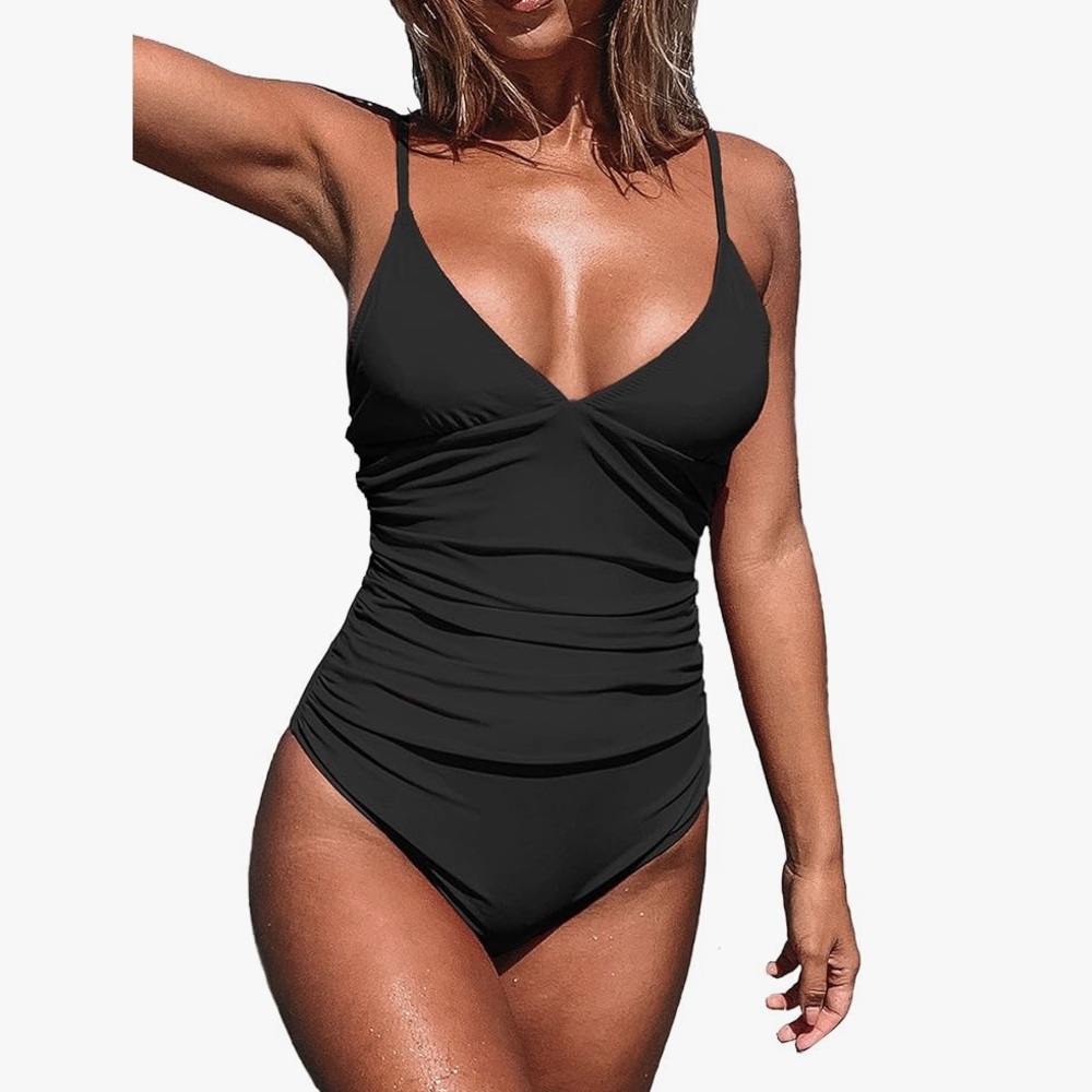 CUPSHE Women's One Piece Swimsuit Tummy Control V Neck Bathing Suit Large